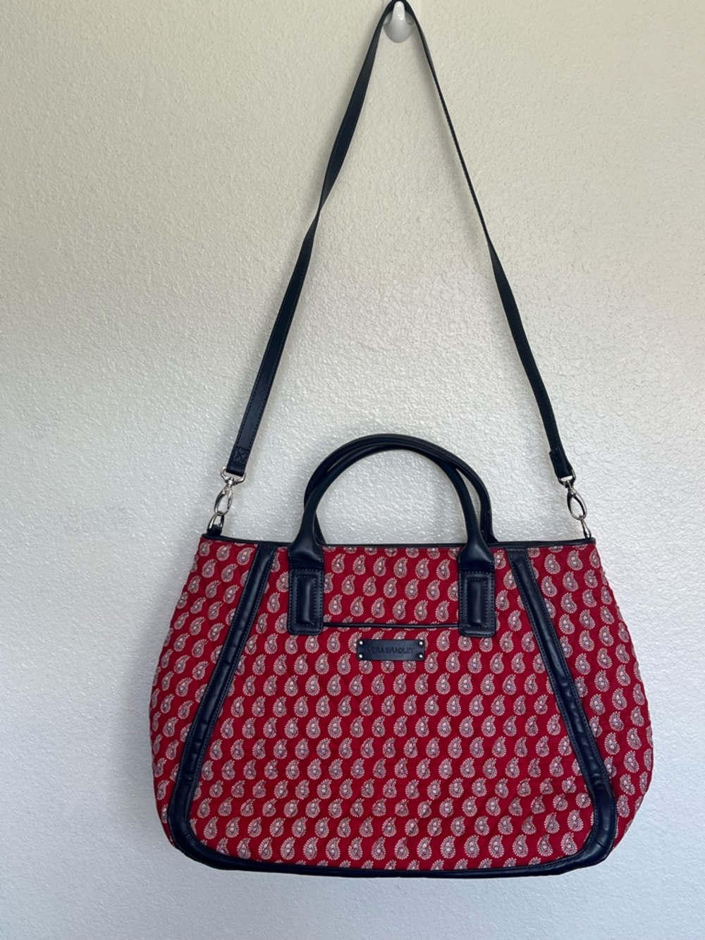 Vera Bradley Red Paisley Patterned Tote Bag with Navy Trim - Designer-Inspired